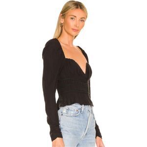 New Free People Chloe Black Smocked Sweetheart Neckline Top Size XS